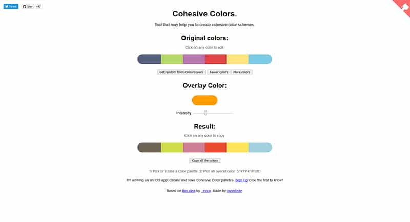 Interface du site "Cohesive Colors"