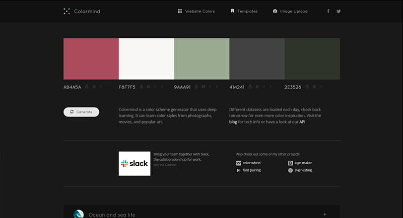 Interface du site "Colormind"