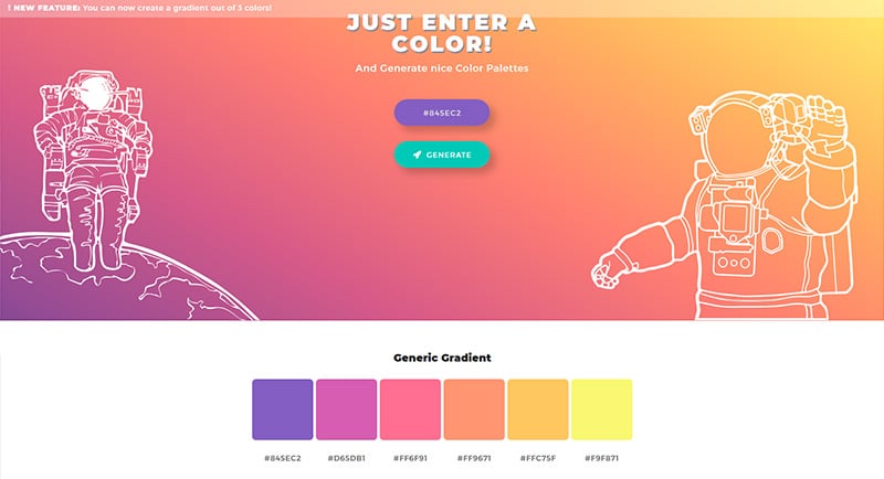 Interface du site "ColorSpace"