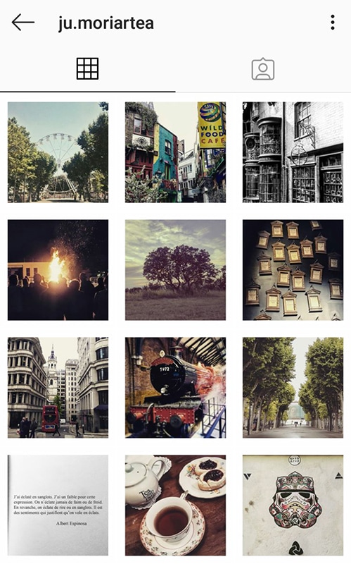 Feed Instagram "à bordures blanches" de Ju Moriartea