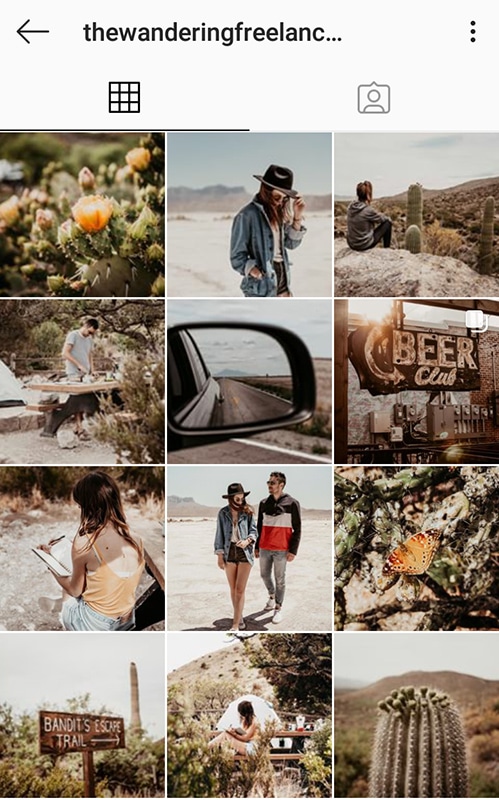 Feed Instagram "filtre photo unique" de The Wandering Freelancers